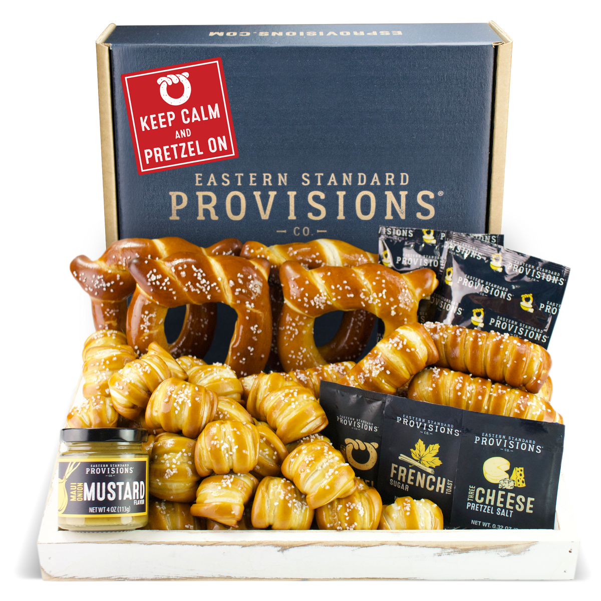 Soft Pretzels, Salts & Sauces Variety Box - Keep Calm & Pretzel On